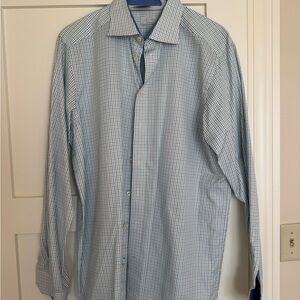 Eton Men's Light Blue Checkered Button Down Shirt